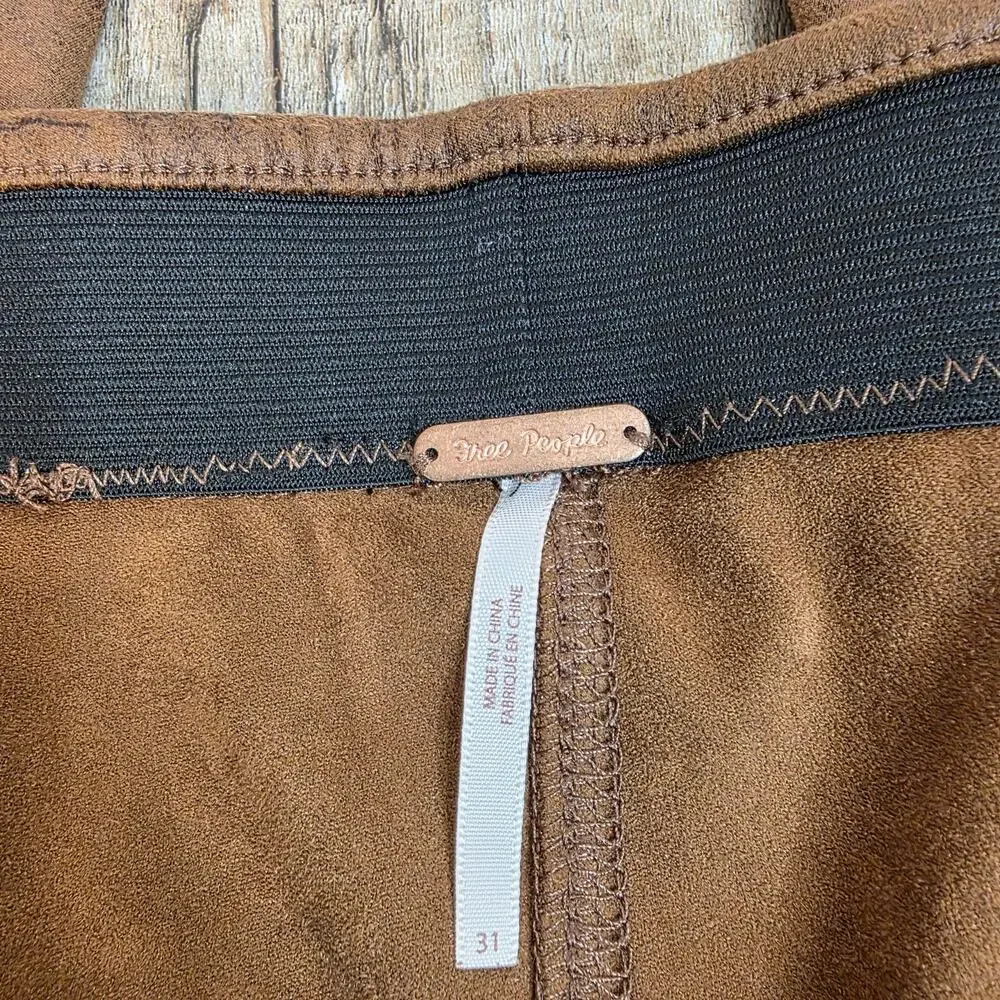 Free People Vegan Suede Skinny Pants Brown Moto Leggings Boho Fall Size 31